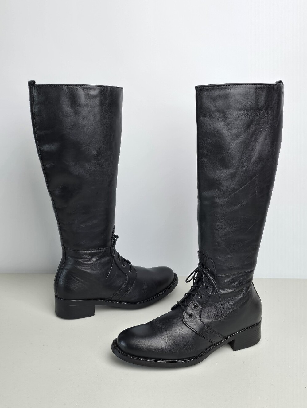 La Canadienne Black Leather Knee High Lace-Up Sude Zip Riding Boots Size 7.5
